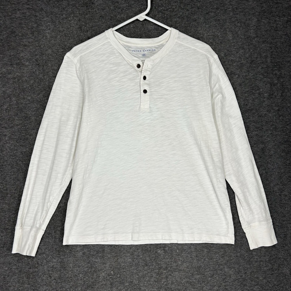 Peter Manning Shirt Men 2X White Heather Long Sleeve Henley 100% Upland Cotton